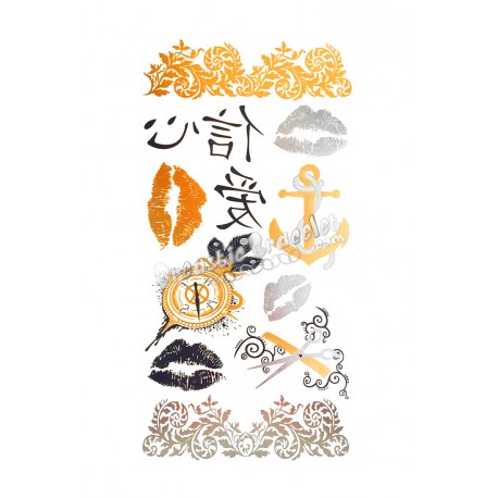 Tatouage temporaire Argent-Or - Lèvres, écritures chinoise
